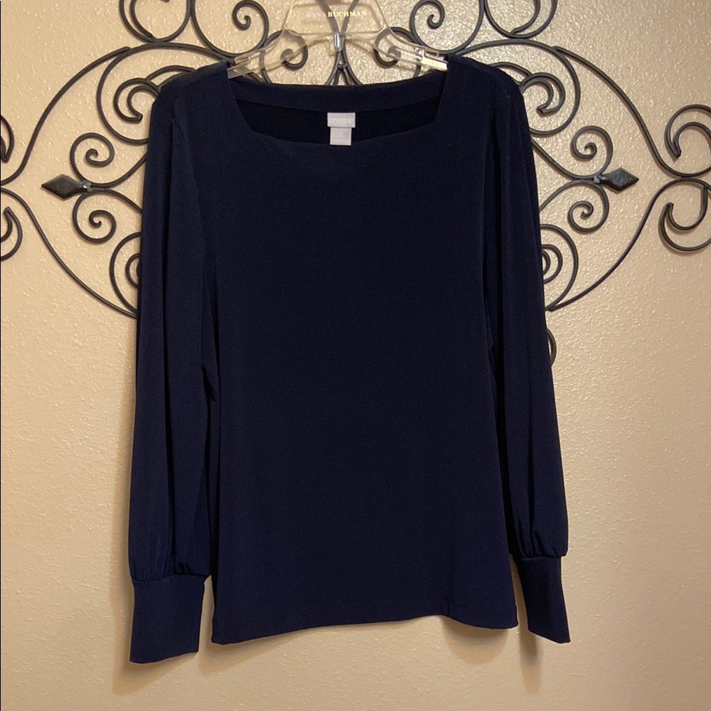 Chico's Fitted Blue Long Sleeve Blouse